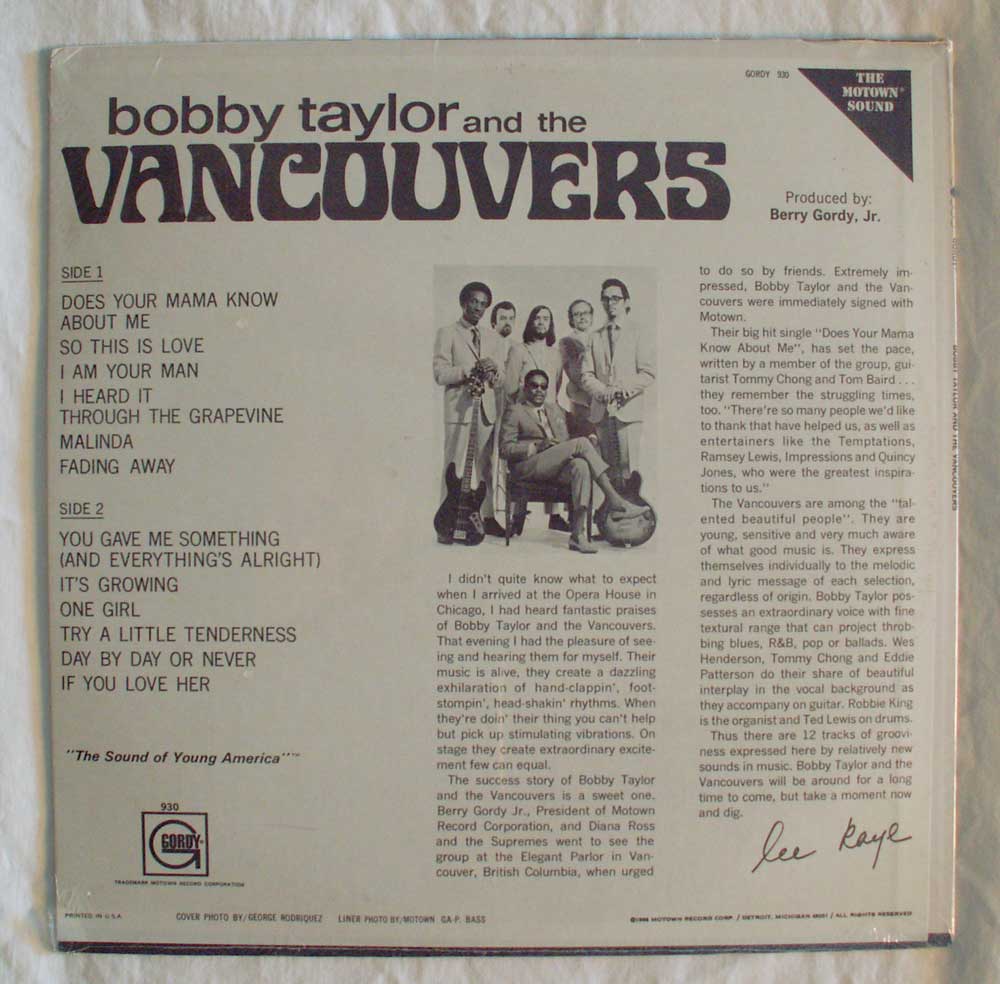 Bobby Taylor & The Vancouvers ST LP 1968 Motown Berry Gordy Jr Shrink ...