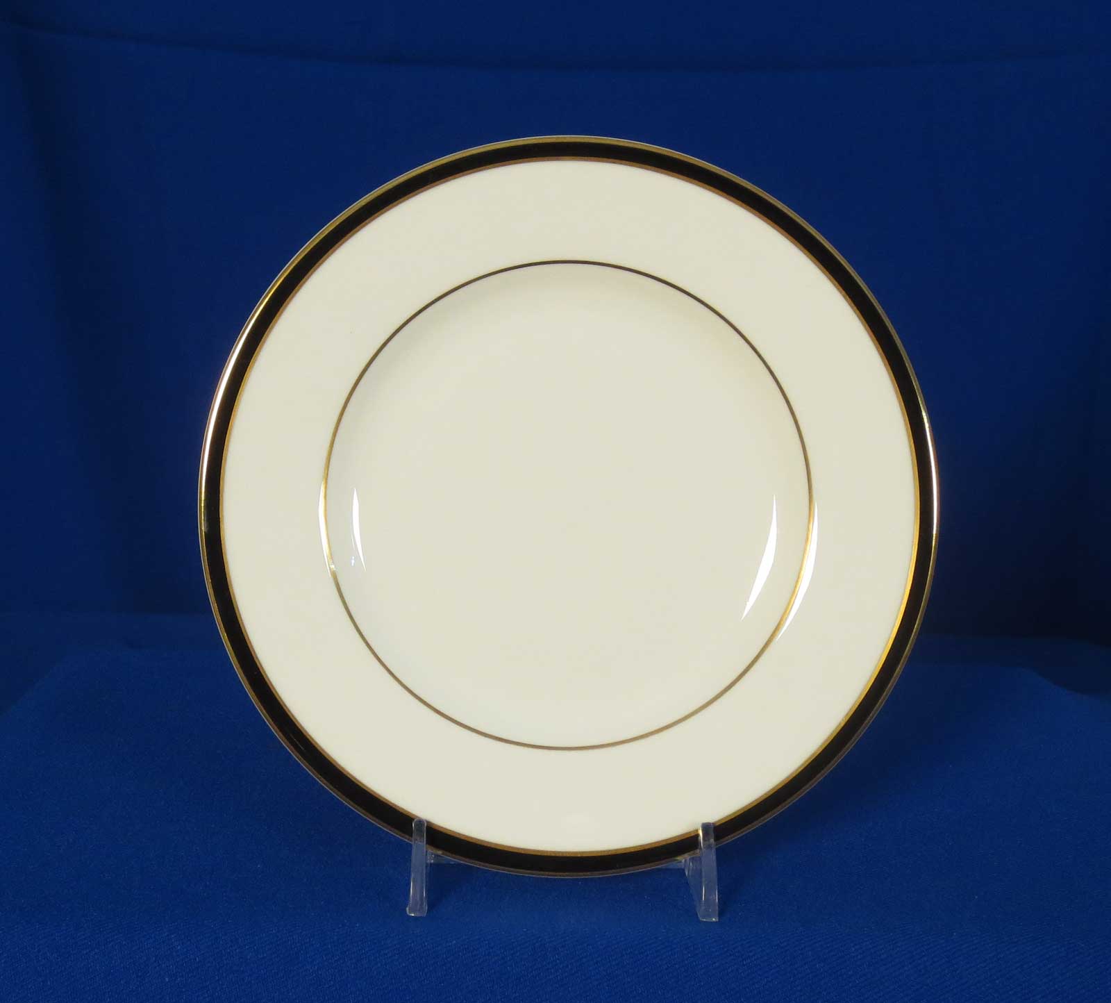 Minton Saturn Black Bread and Butter Plate Black Band Gold Trim Bone China England
