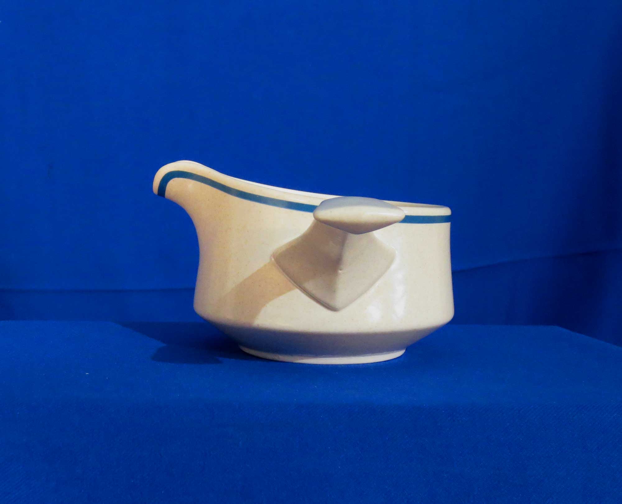 Lenox Dewdrops Gravy Boat Floral Blue Trim Temper-ware Ceramic USA