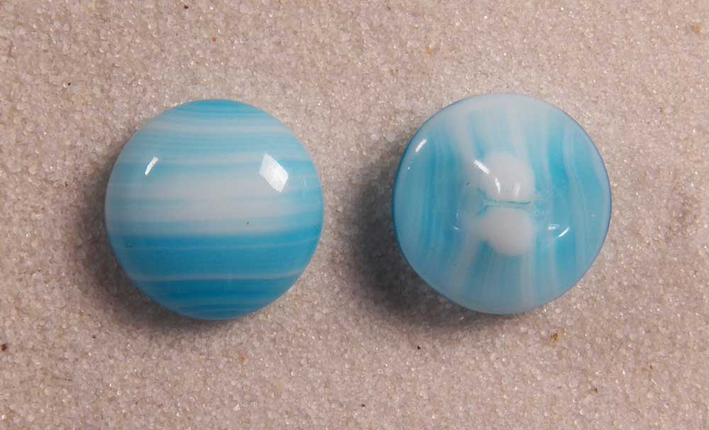 Unbranded Button Satin Glass Blue & White Round Candy Stripe 1/2” 12mm 20L Czechia Front and Back