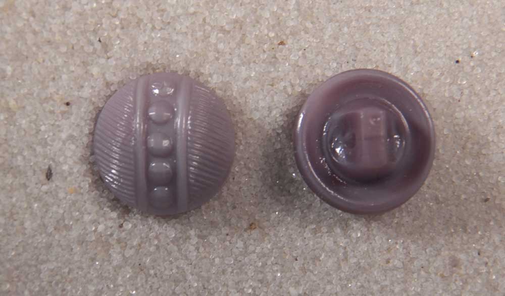 Unbranded Button Satin Glass Violet Round  Lines and Dots 7/16” 11mm 18L Czechia Front and Back