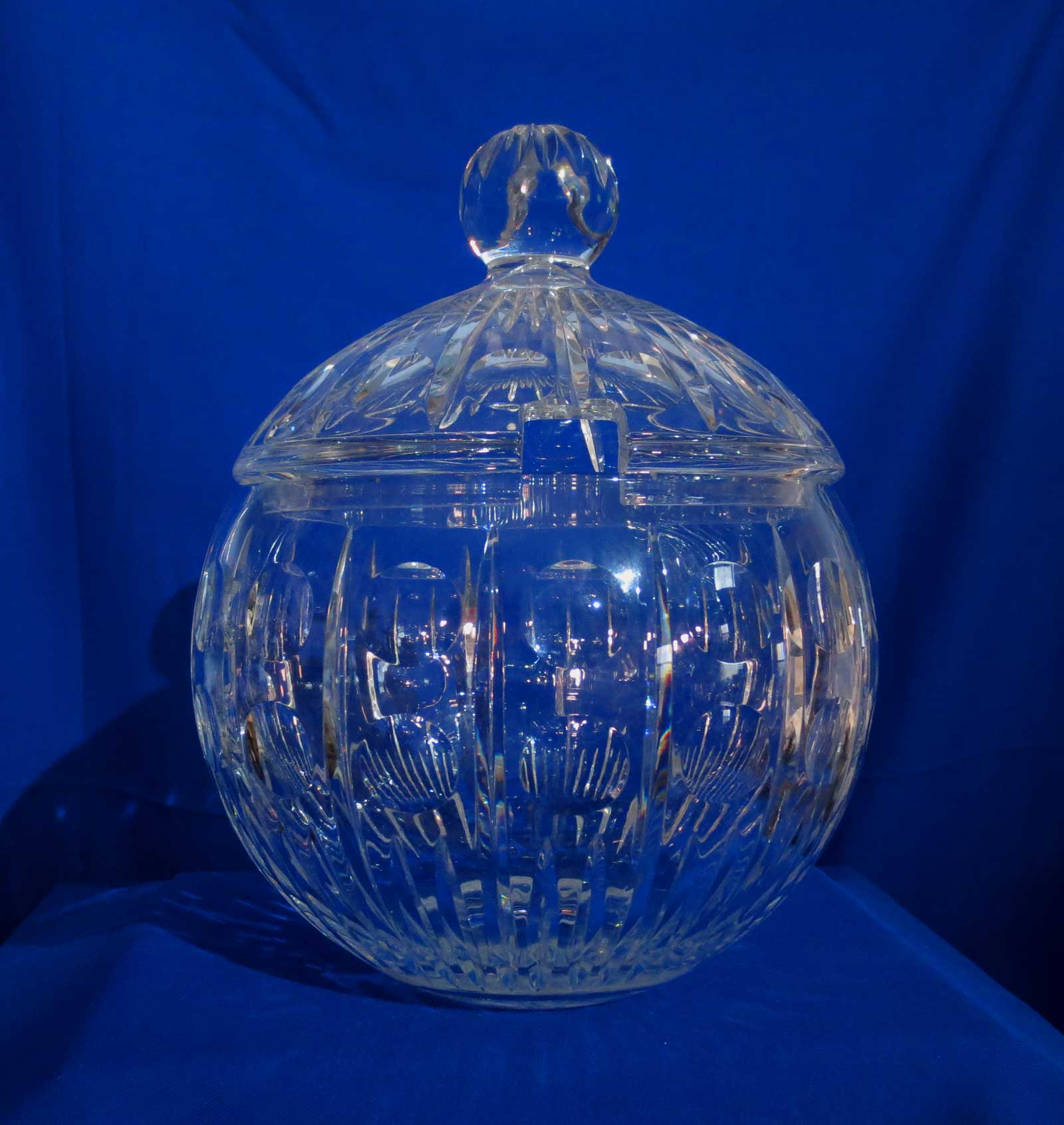 Unbranded Punch Bowl Cut Lead Crystal Covered Round Thumbprint / Vertical Lines