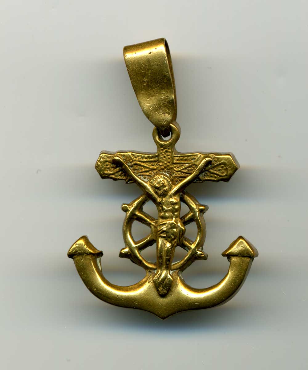 14K Yellow Gold Mariners Nautical Navy Crucifix Pendant | eBay